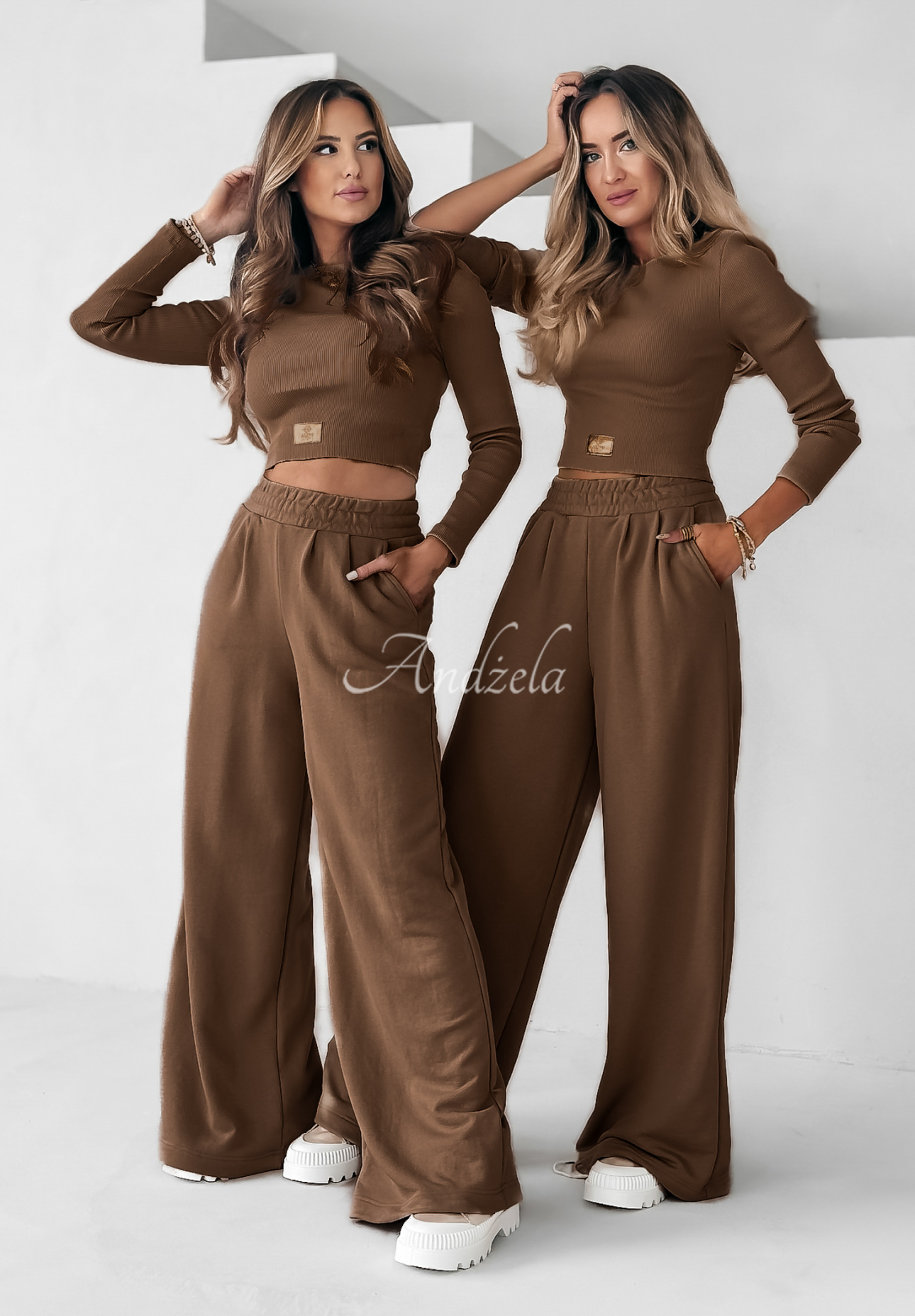 Set gestreifte Bluse und Hose wide leg Don’t Stop Schokoladenbraun