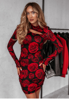 Kleid mini z marszczeniami w róże Rose Bloom Schwarz-Rot