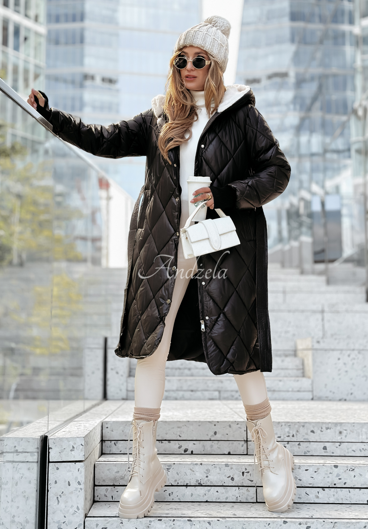 Lange Steppjacke mit Fell Snowflakes Paradise Schwarz