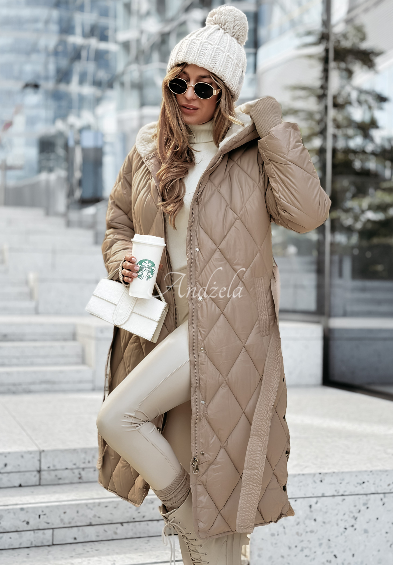 Lange Steppjacke mit Fell Snowflakes Paradise Beige