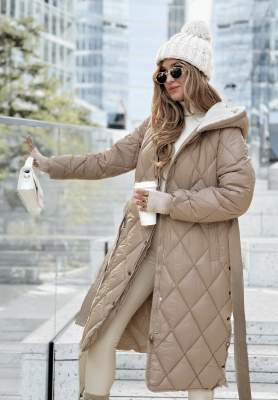 Lange Steppjacke mit Fell Snowflakes Paradise Beige