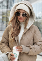 Długa pikowana Jacke z futerkiem Snowflakes Paradise Camel