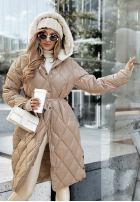 Długa pikowana Jacke z futerkiem Snowflakes Paradise Camel