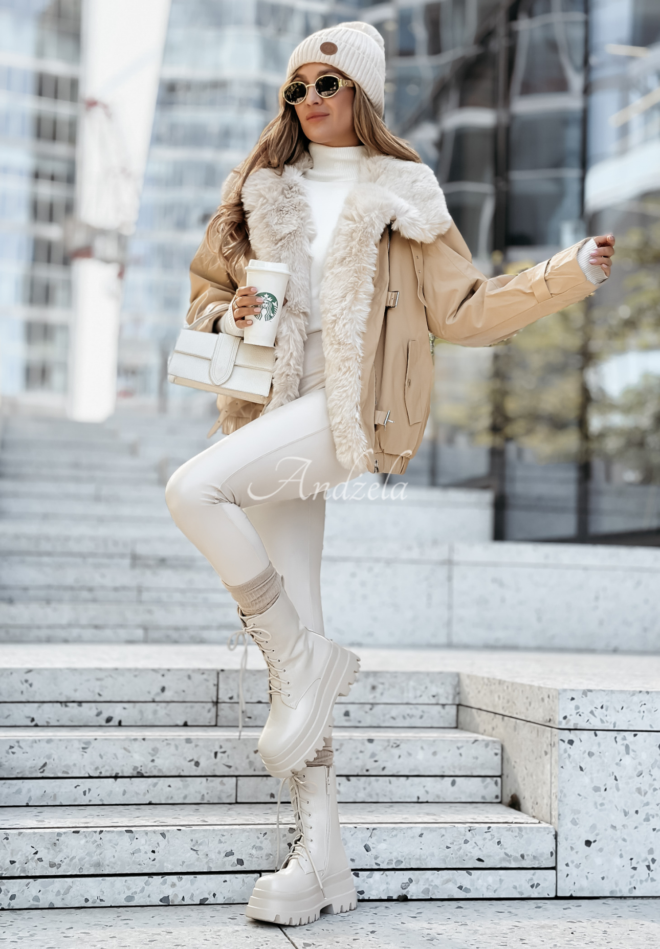 Kurze Jacke mit Fell Grey Days Camel