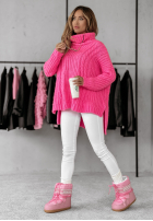 Ozdobnie pleciony Pullover z golfem Rosso Neon Rosa