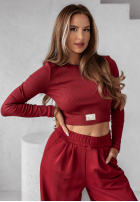 Set prążkowana Bluse i Hose wide leg Don’t Stop Burgunderrot