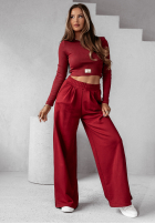 Set prążkowana Bluse i Hose wide leg Don’t Stop Burgunderrot