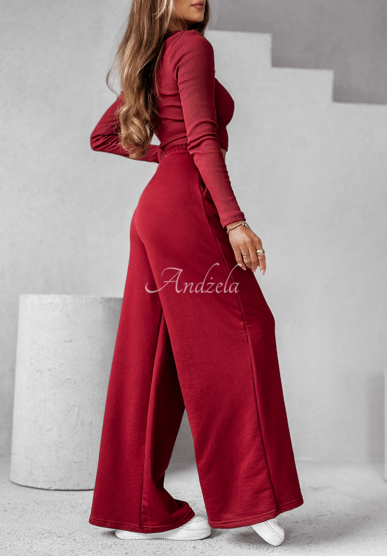 Set gestreifte Bluse und Hose wide leg Don’t Stop Burgunderrot