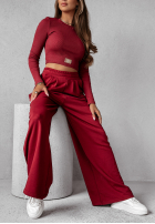 Set prążkowana Bluse i Hose wide leg Don’t Stop Burgunderrot