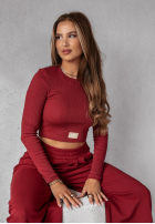 Set prążkowana Bluse i Hose wide leg Don’t Stop Burgunderrot