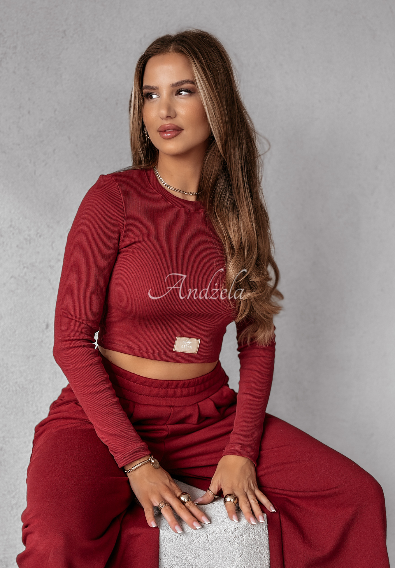 Set gestreifte Bluse und Hose wide leg Don’t Stop Burgunderrot