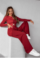 Set prążkowana Bluse i Hose wide leg Don’t Stop Burgunderrot