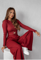 Set prążkowana Bluse i Hose wide leg Don’t Stop Burgunderrot