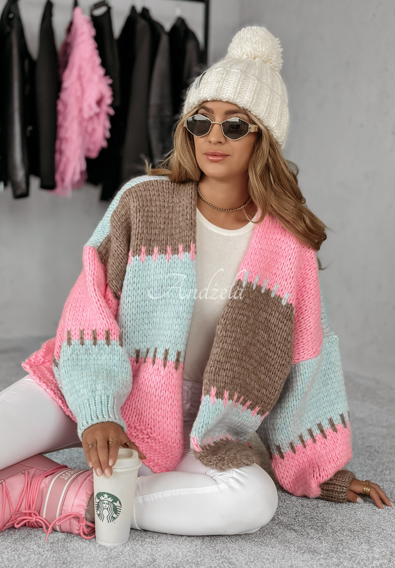 Kurzer Overisze Cardigan Seriously Pretty niebiesko-Rosa