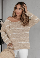 Pullover oversize w paski Lineris Beige