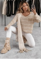 Pullover oversize w paski Lineris Beige