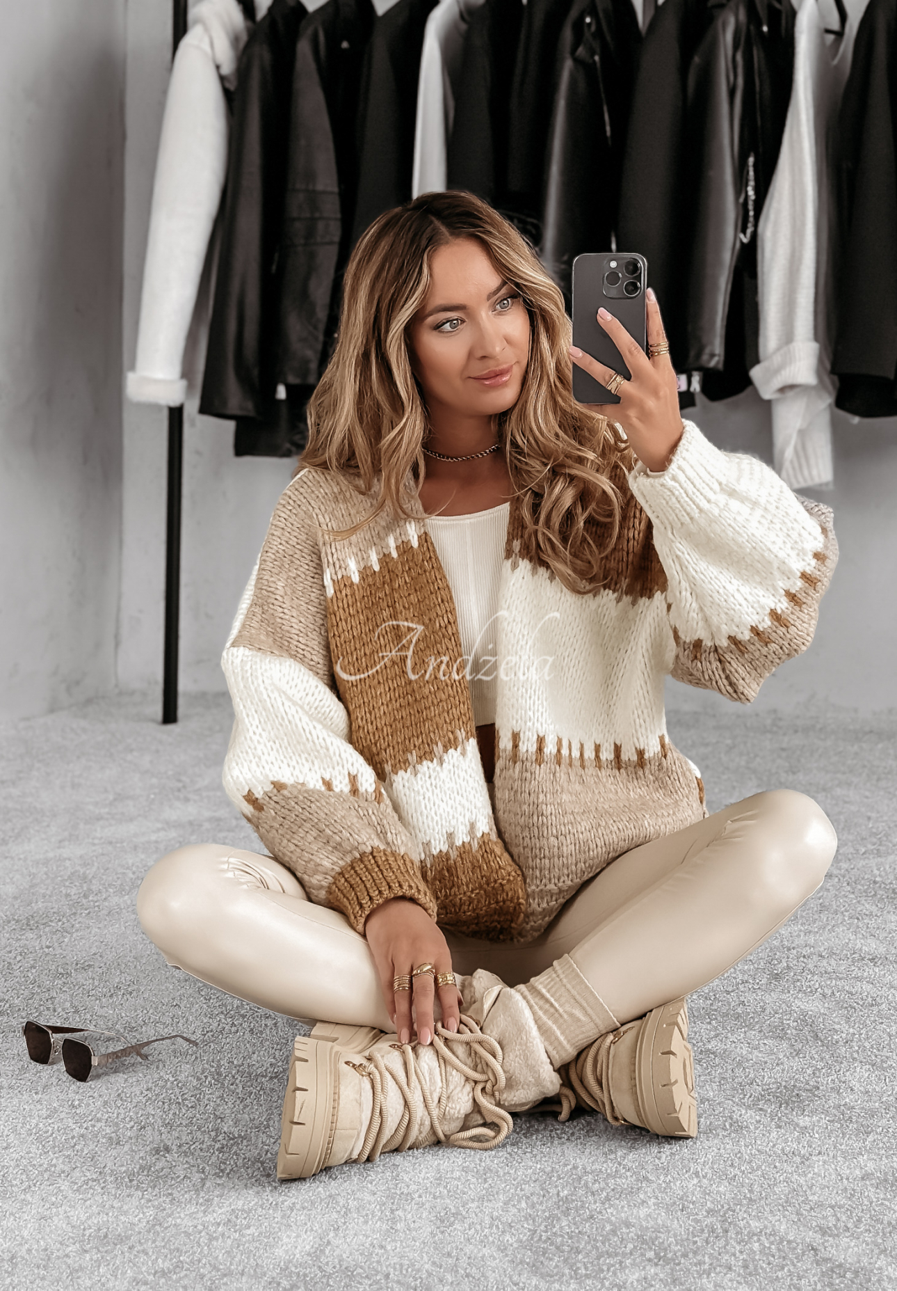 Kurzer Overisze Cardigan Seriously Pretty Beige-Camel