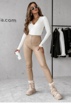 Skórzane Leggings z suwakiem Always On Point Beige