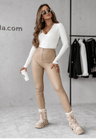 Skórzane Leggings z suwakiem Always On Point Beige