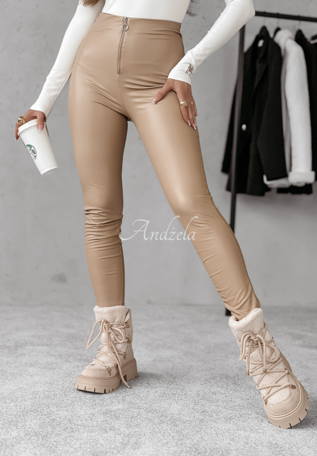 Lederleggings mit Reißverschluss Always On Point Beige