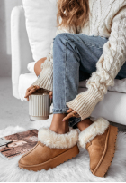 zamszowe Stiefeletten z futerkiem Snowy Daze Camel