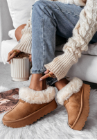 zamszowe Stiefeletten z futerkiem Snowy Daze Camel