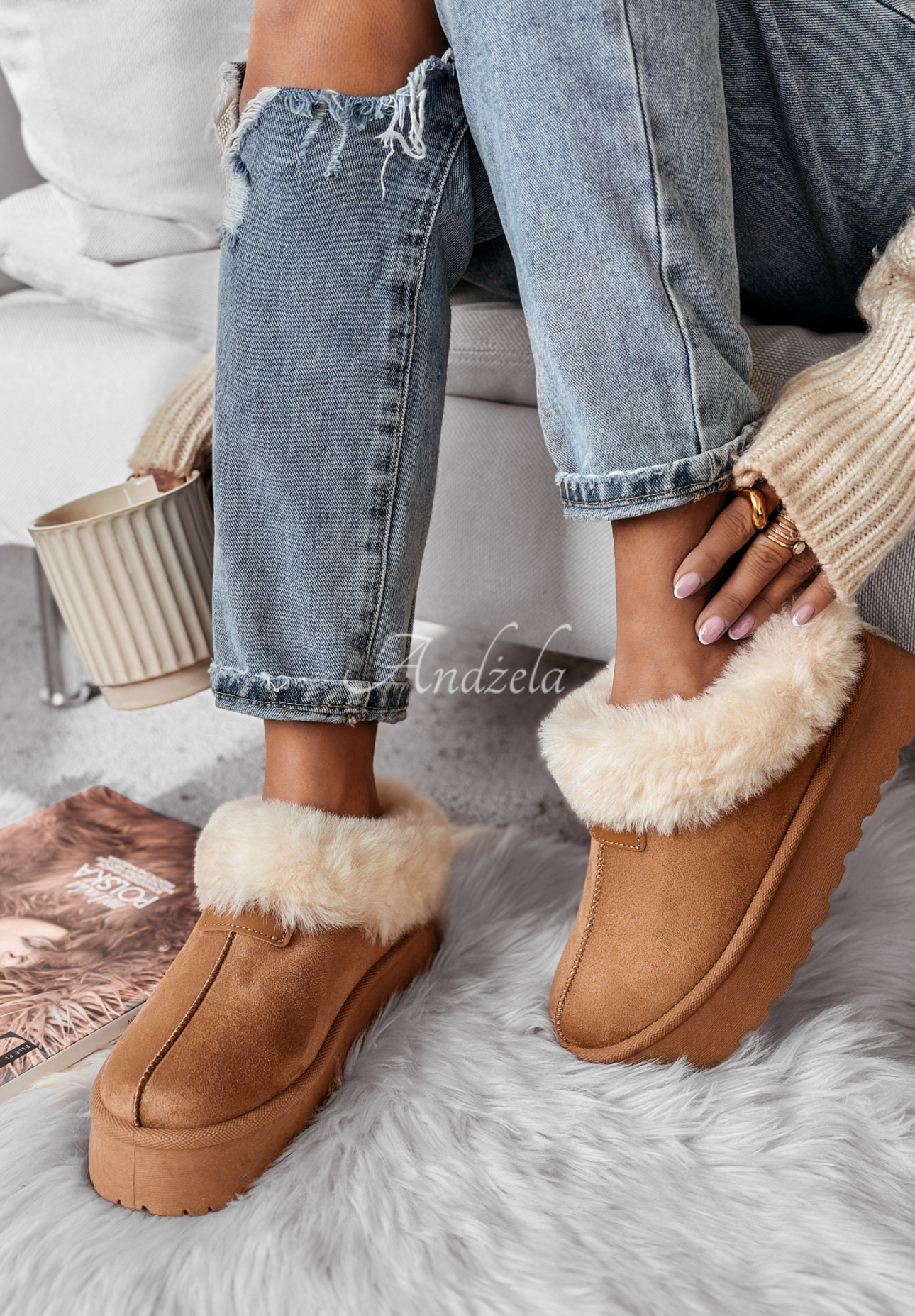 Wildlederstiefel mit Fell Snowy Daze Camel