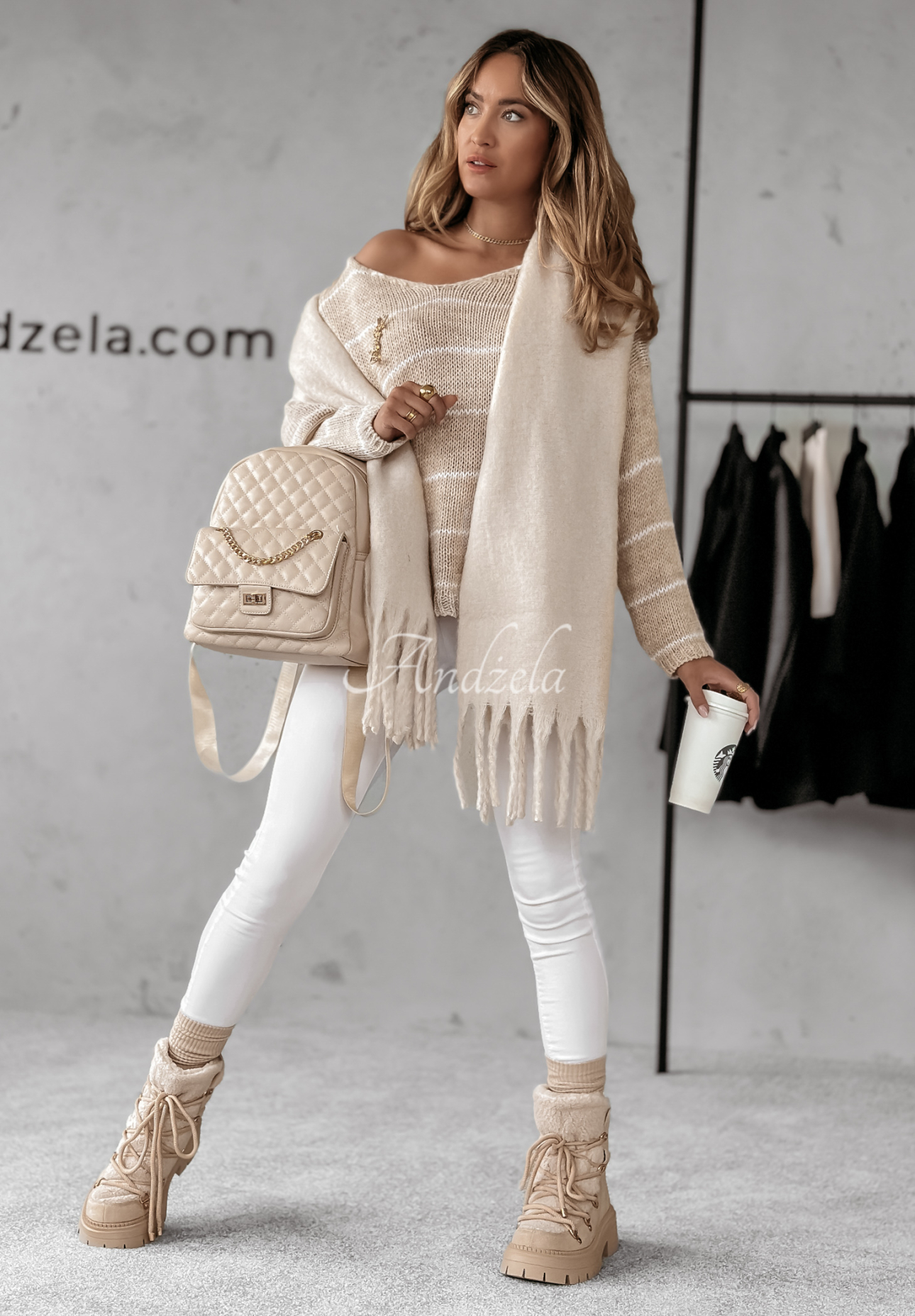 Schal mit Fransen A Snowy Wonderland Beige