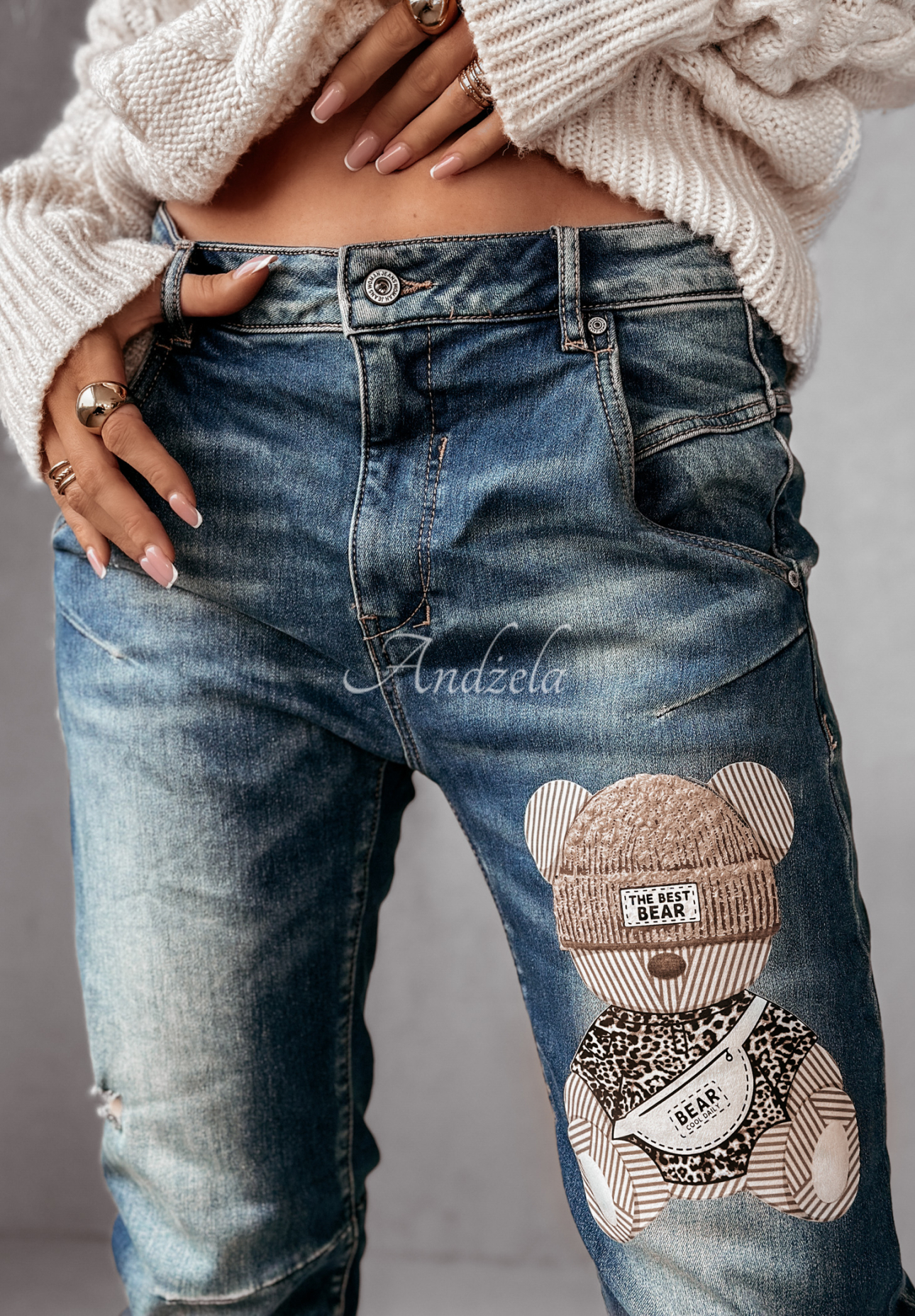 Jeanshose mit Print The Best Bear Blau