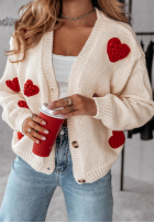 Krótki Cardigan z sercami Heartbeat Ecru