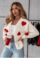 Krótki Cardigan z sercami Heartbeat Ecru