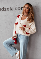 Krótki Cardigan z sercami Heartbeat Ecru