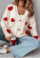 Krótki Cardigan z sercami Heartbeat Ecru