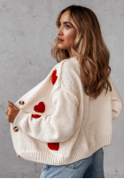 Krótki Cardigan z sercami Heartbeat Ecru