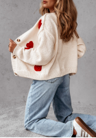 Krótki Cardigan z sercami Heartbeat Ecru