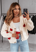 Krótki Cardigan z sercami Heartbeat Ecru