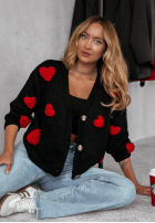 Krótki Cardigan z sercami Heartbeat Schwarz