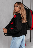 Krótki Cardigan z sercami Heartbeat Schwarz