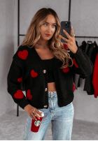 Krótki Cardigan z sercami Heartbeat Schwarz