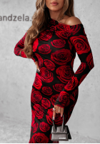 Siateczkowa Kleid maxi w róże Moonlit Garden Schwarz-Rot