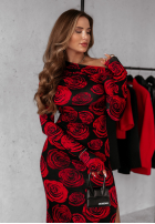 Siateczkowa Kleid maxi w róże Moonlit Garden Schwarz-Rot