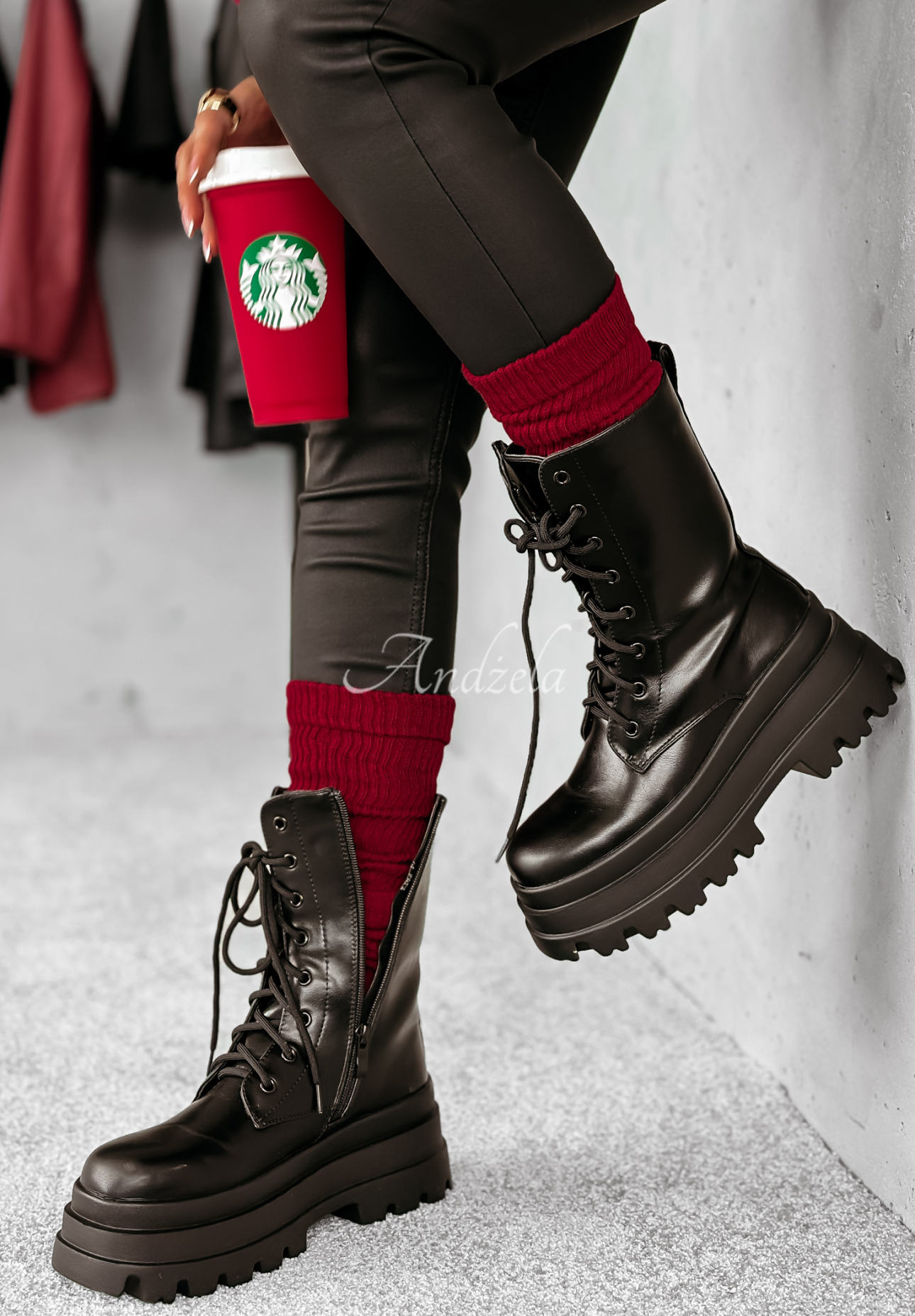 Braided leg warmers leg gaiters Snowy Rose burgundy
