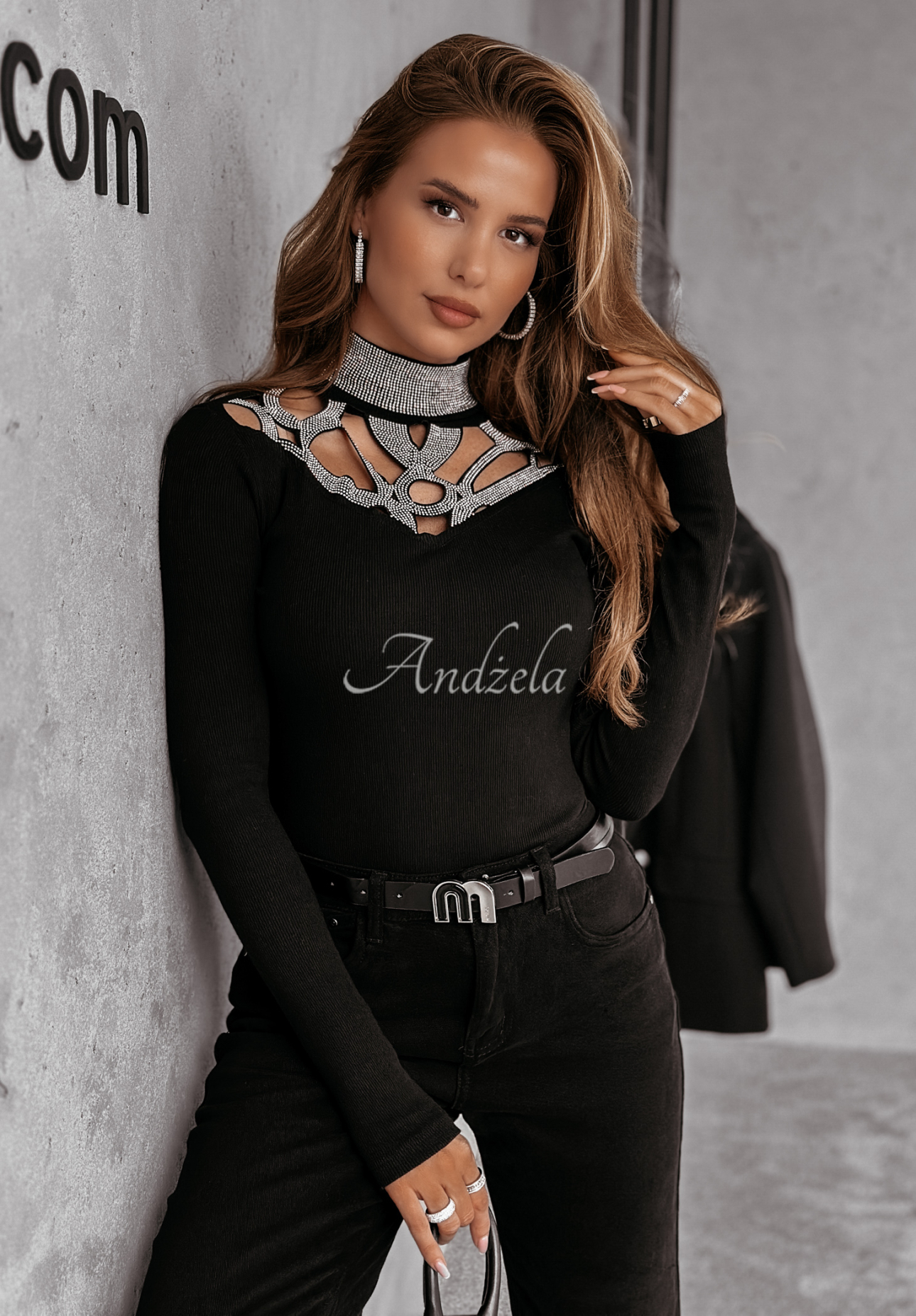 Bluse mit Kristallen A Little Sparkly Schwarz