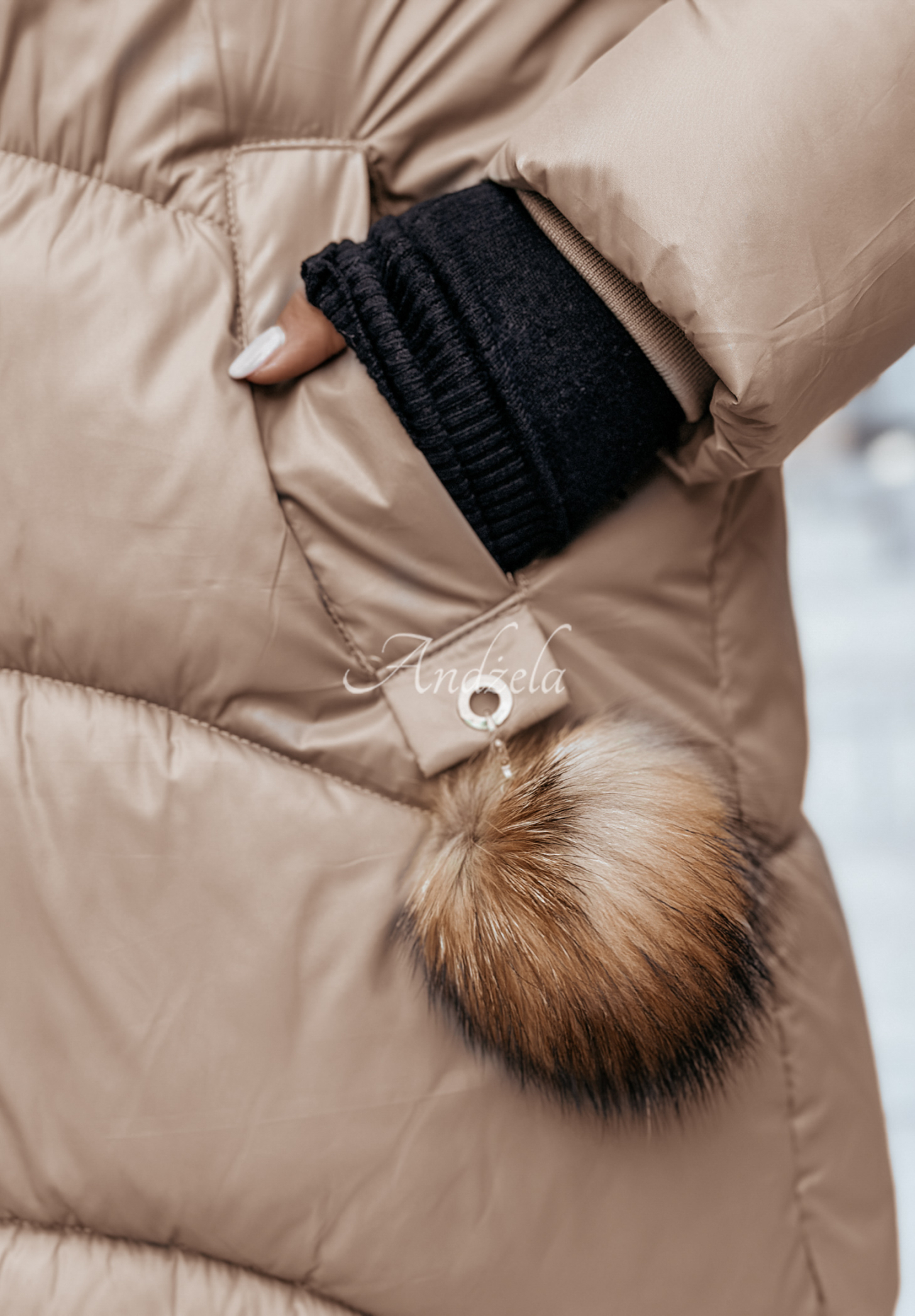 Lange Steppjacke mit Fellimitat Snow Offense Mokkafarben