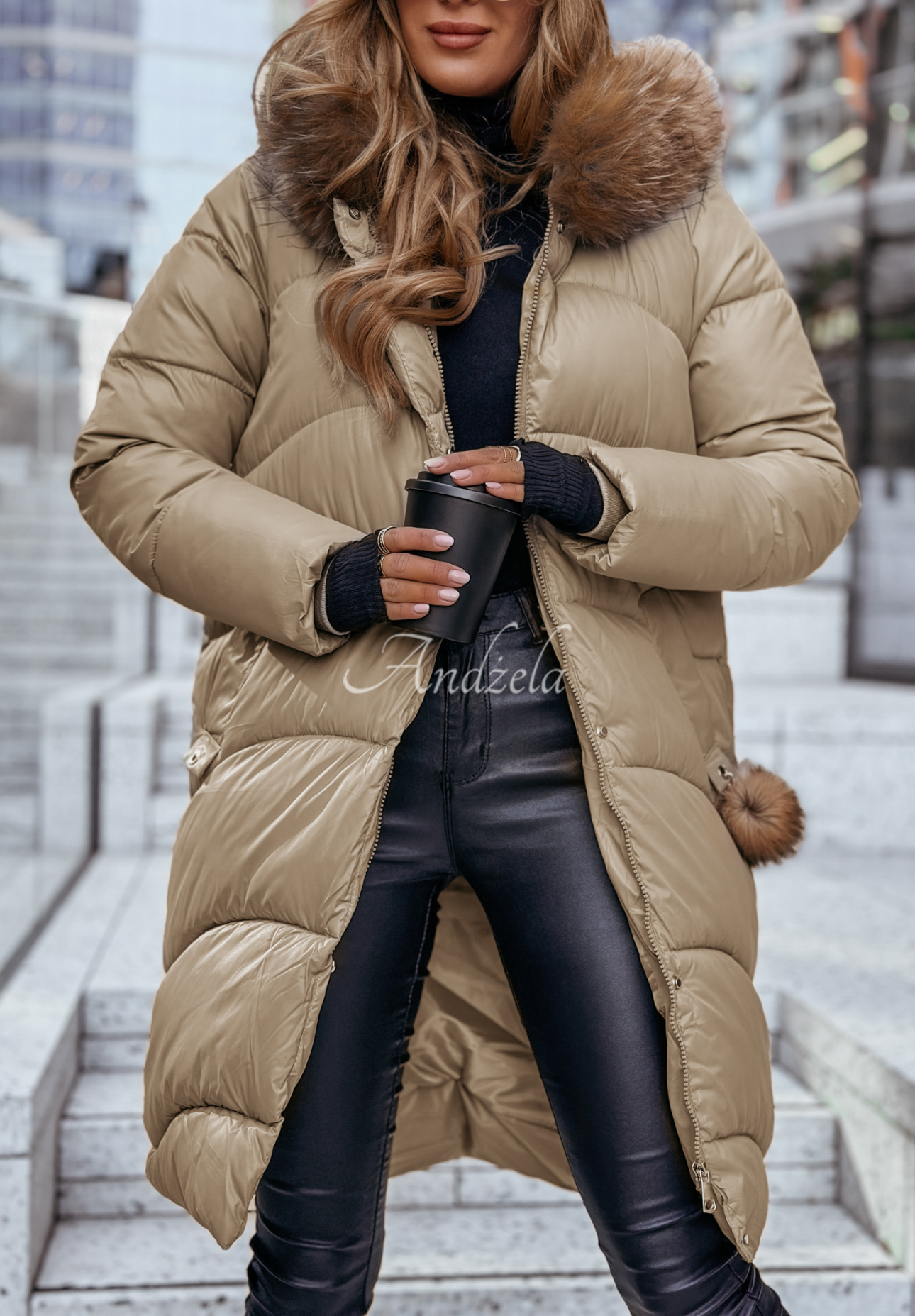 Lange Steppjacke mit Fellimitat Snow Offense Olivgrün