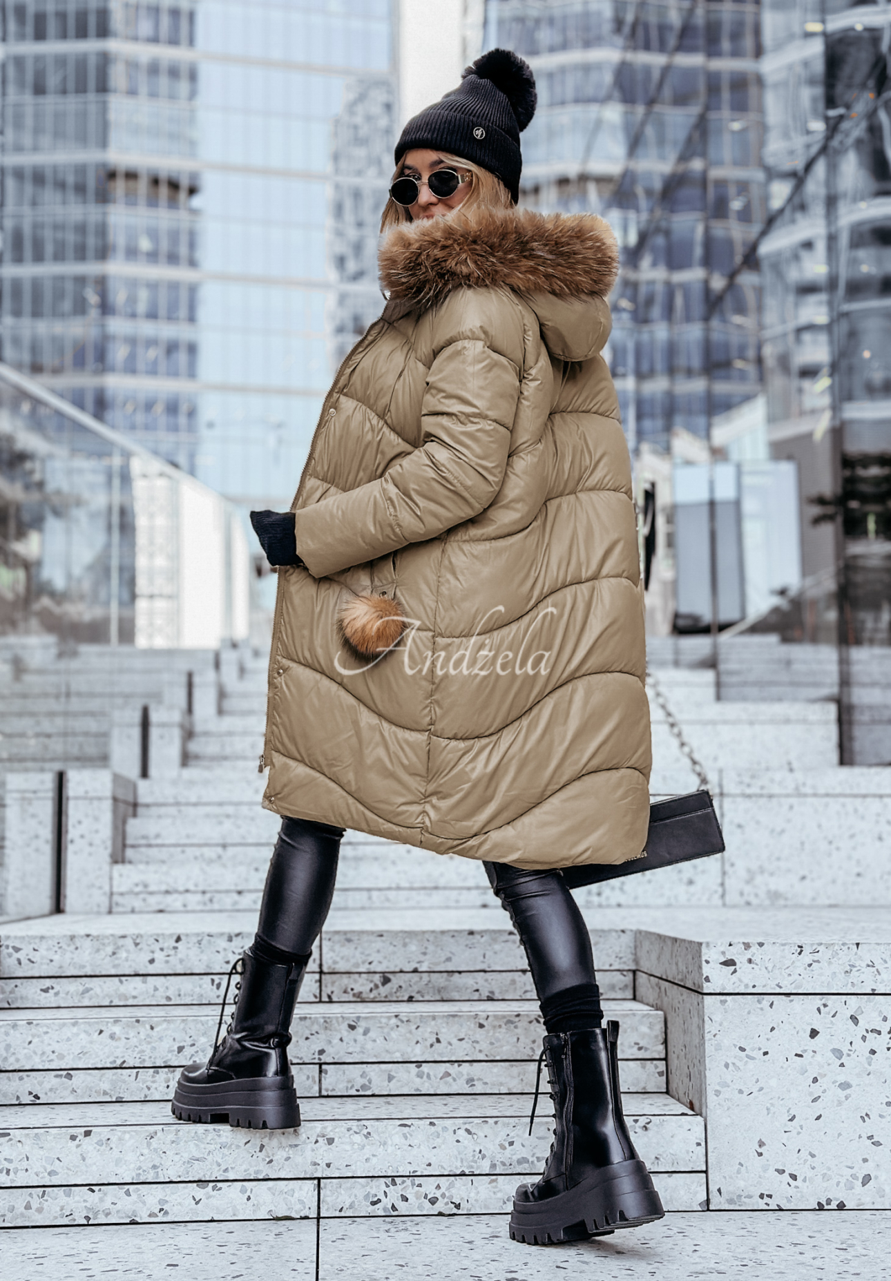 Lange Steppjacke mit Fellimitat Snow Offense Olivgrün