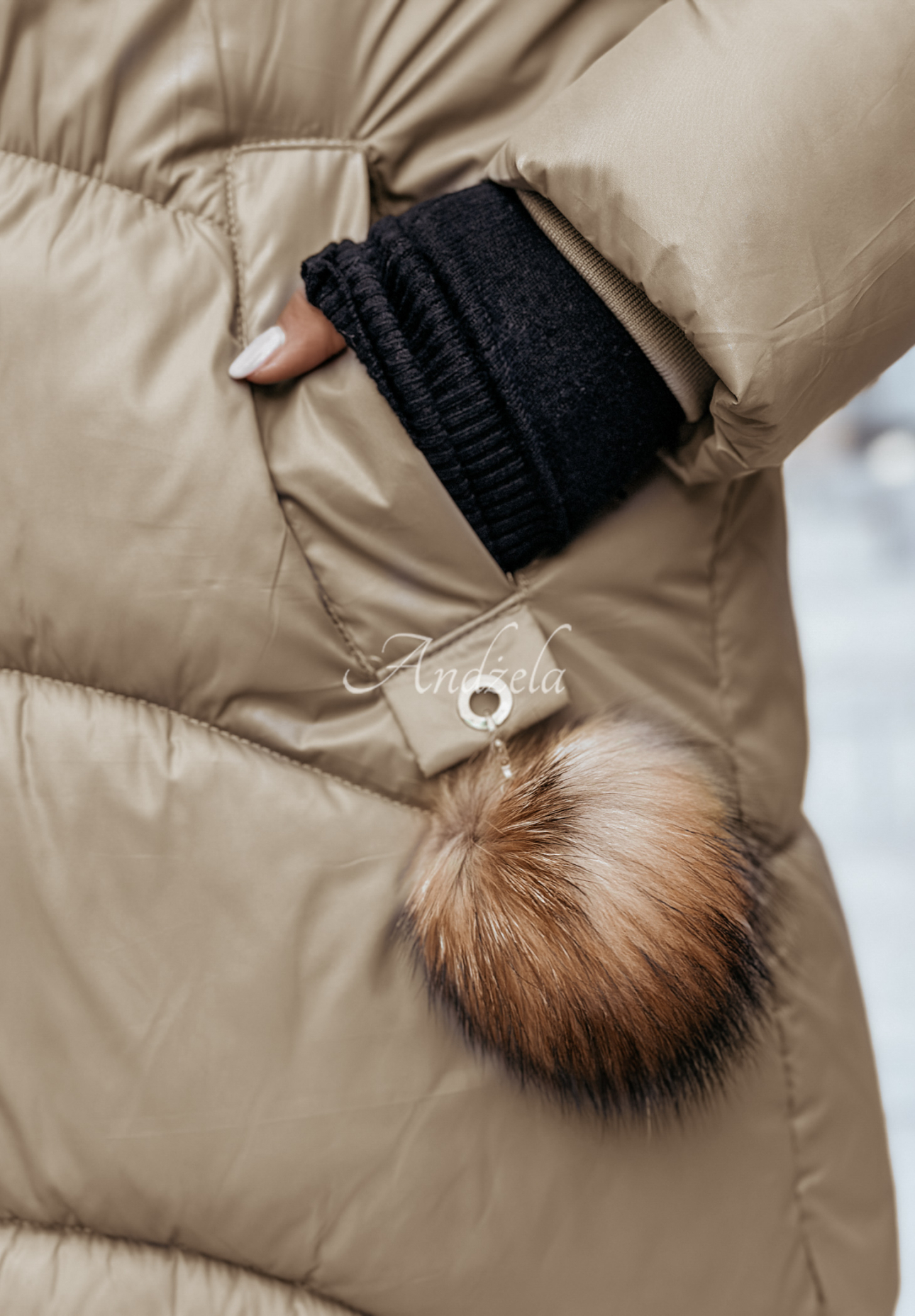 Lange Steppjacke mit Fellimitat Snow Offense Olivgrün