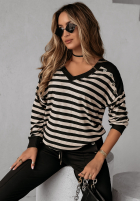 Bluse w paski z koronką Lace & Stripes Schwarz-Beige