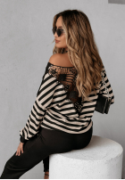 Bluse w paski z koronką Lace & Stripes Schwarz-Beige