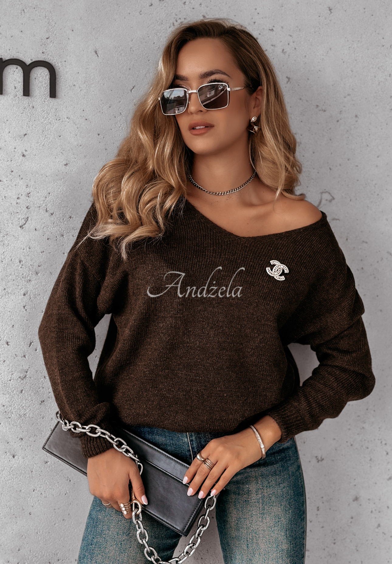 Pullover mit Ausschnitt Caffe Latte Schokoladenbraun